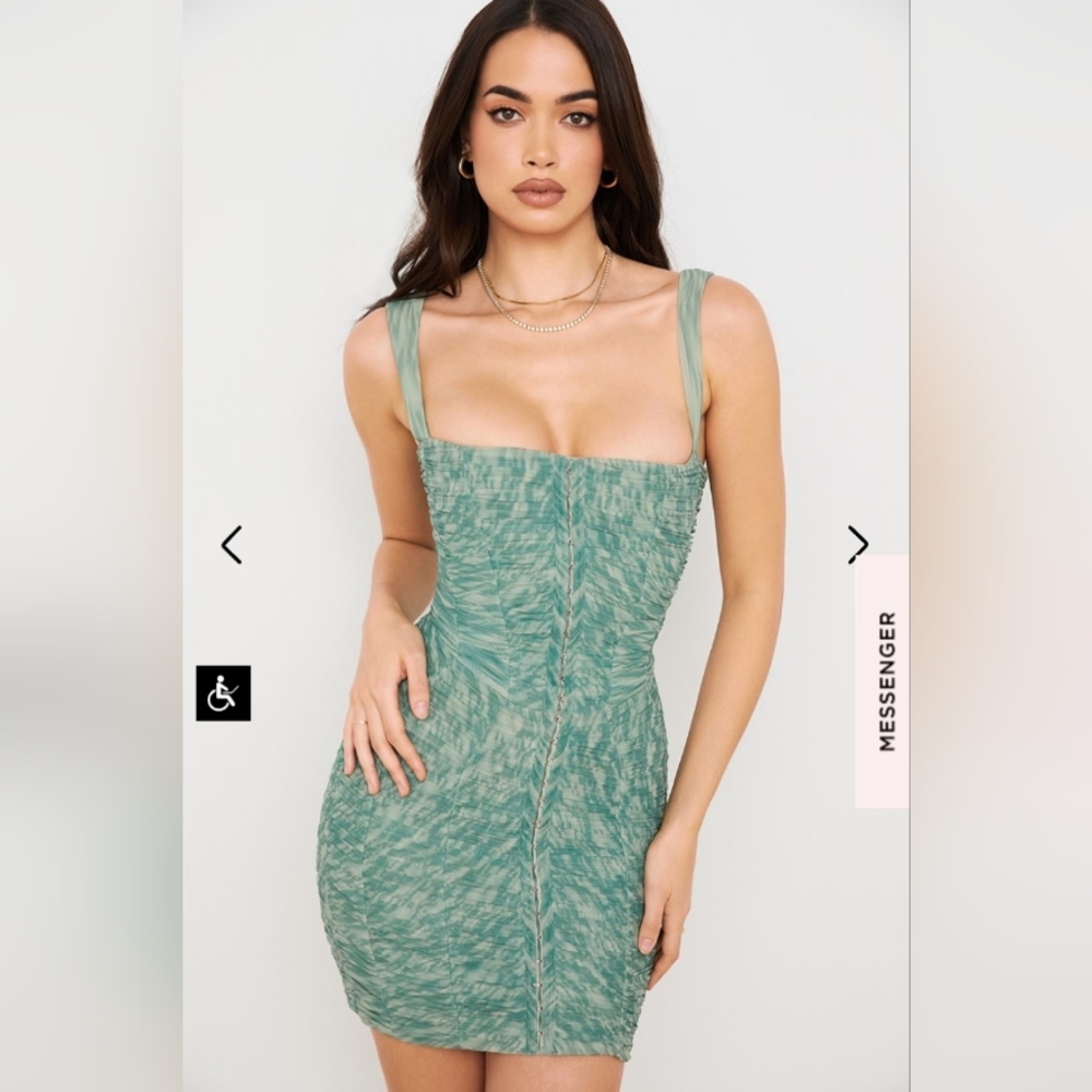 House of CB Cate Ivy Print Ruched Mini Dress